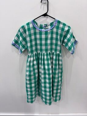 Wolf & Rita Silvia Vichy Dress Size 10 Green Gingham Cotton Designer Kids